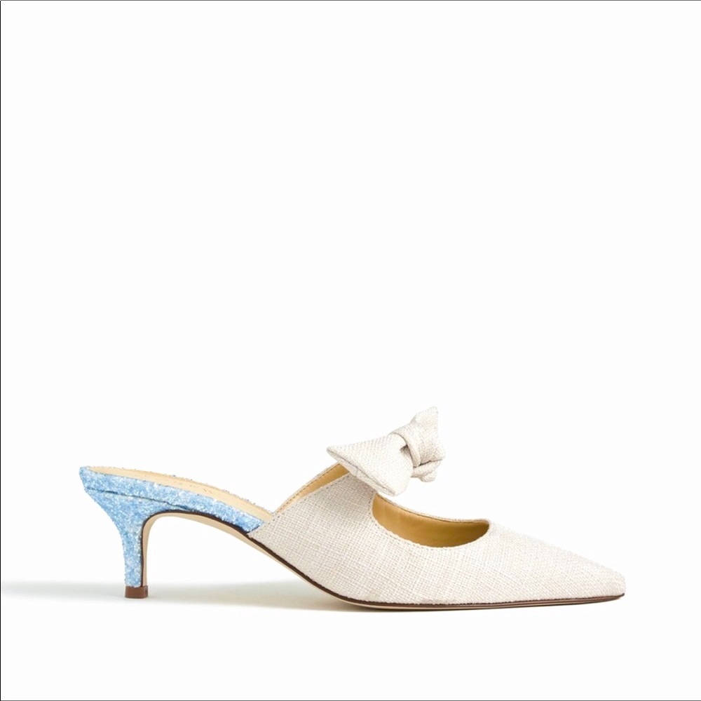 J. Crew Linen Tie Slide Heel Sophia Mules - Picture 3 of 11